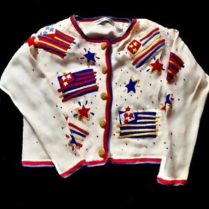 Michael Simon Vintage 1994 American Flag Beaded Cardigan - Hong Kong